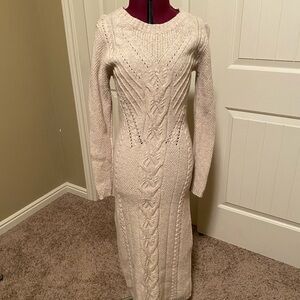 Chic Cream Cable Knit Sweater Dress